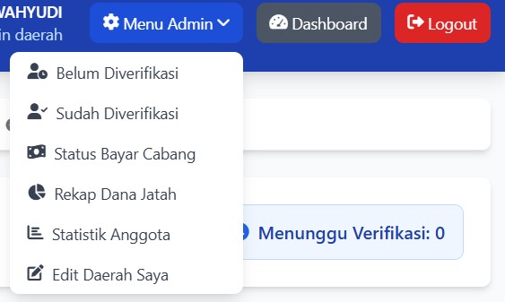 Menu Admin Daerah
