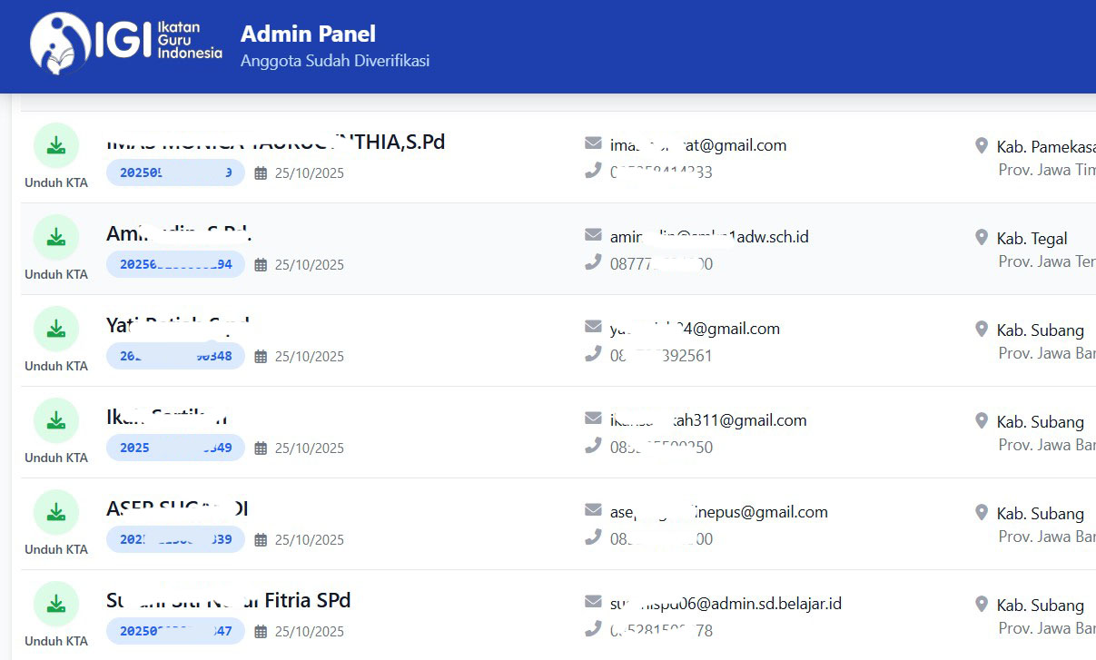 Tampilan Download KTA Anggota