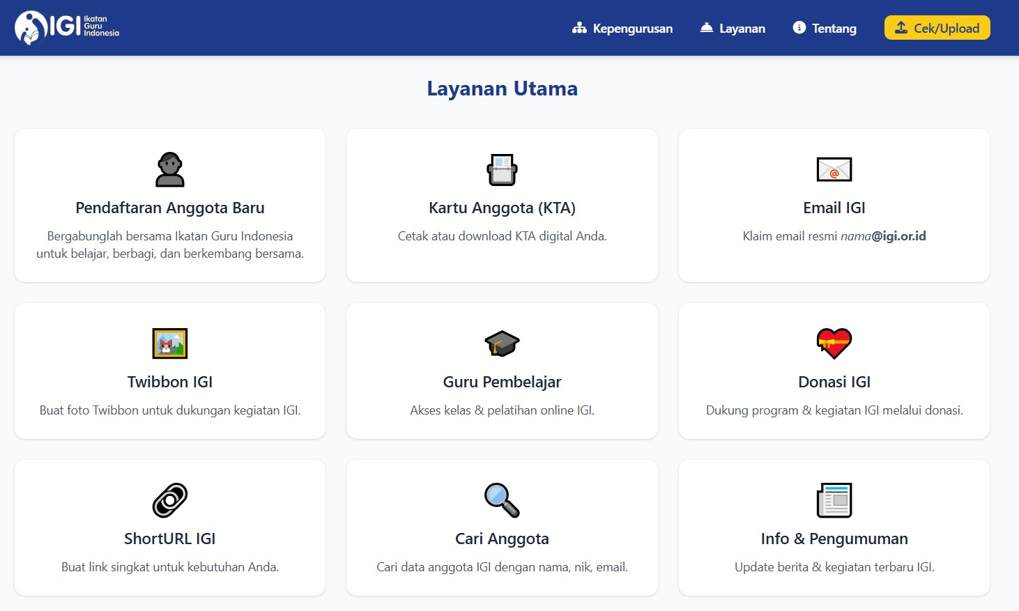 Tampilan Halaman Portal IGI Utama